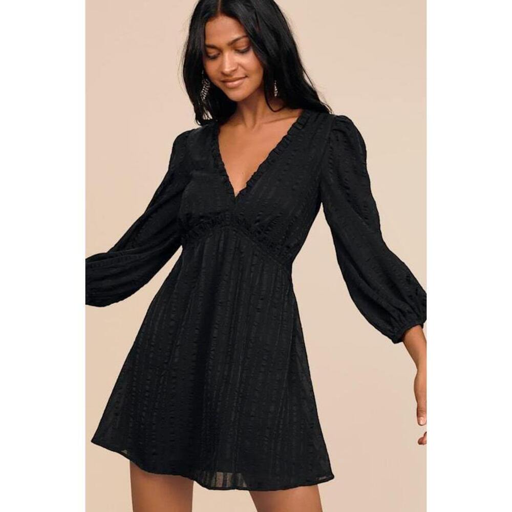 Lulus Forever In My Heart Black Striped Balloon Sleeve Mini Dress - Size XL